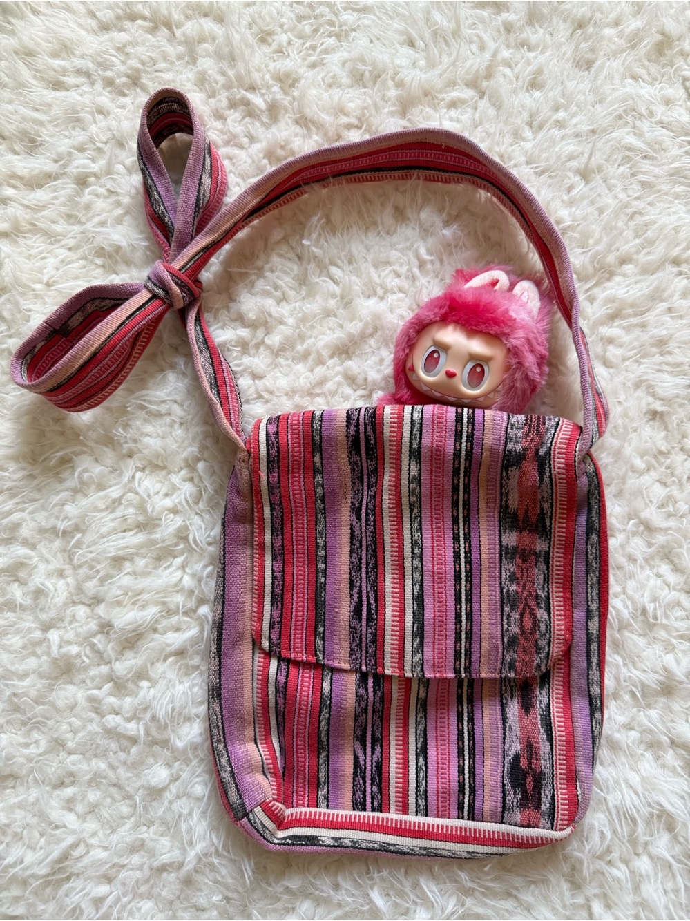 Striped Pink Crossbody Shoulder Bag - Satchel - Boho Stripe